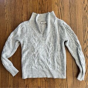 Loft Grey Quarter Zip Cable Knit Sweater - Sz S